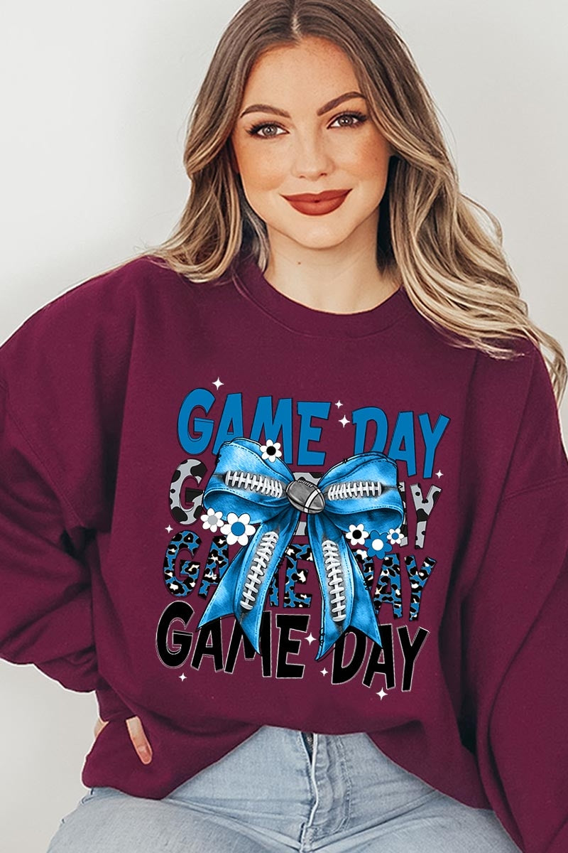 UL180-E3089 Blue Silver Football Game Day Bow Sweatshirt $20