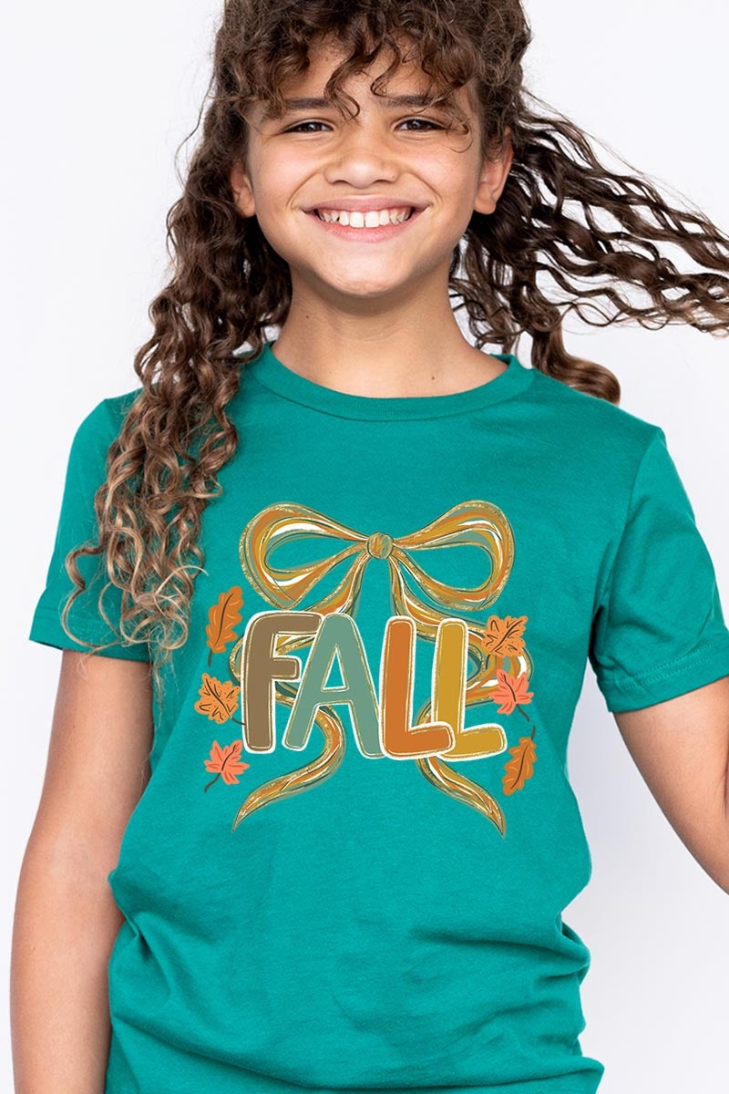 US3001Y-E3121Z Fall Brushstroke Bow Kids Graphic Tee $11
