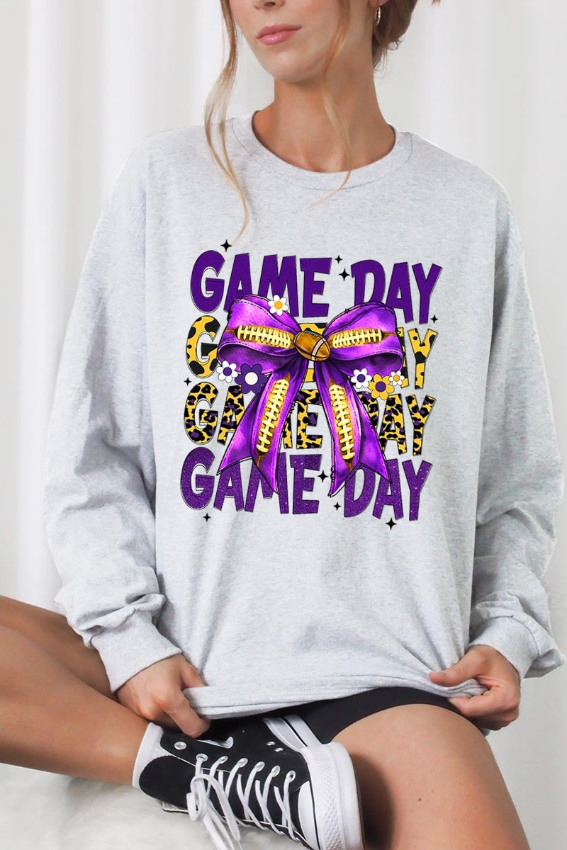 UL240P-E3092 Purple Yellow Football Bow Plus Long Sleeve Tee $17