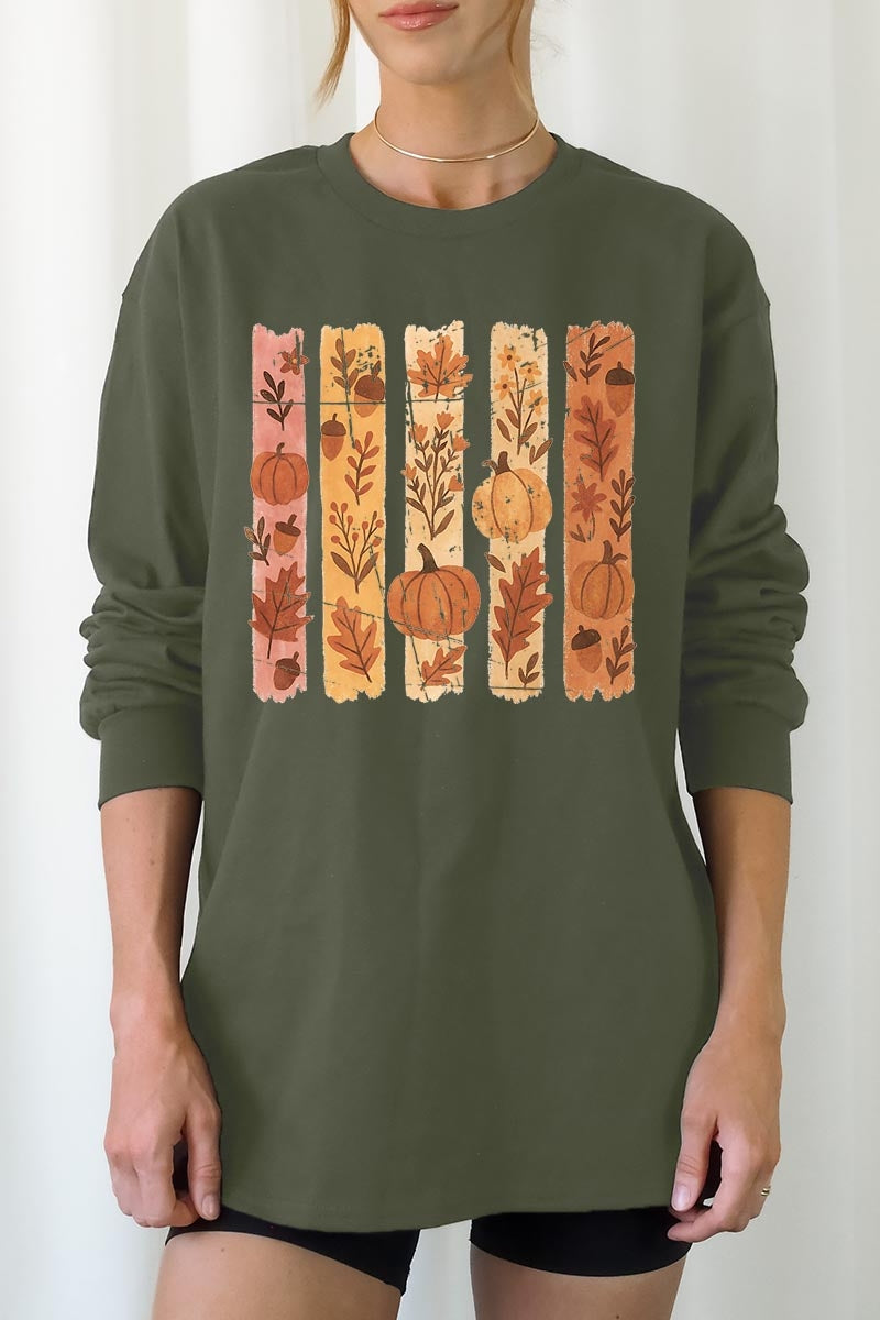 UL240-E3110 Brushstroke Boho Fall Graphic Long Sleeve Tee $13.75