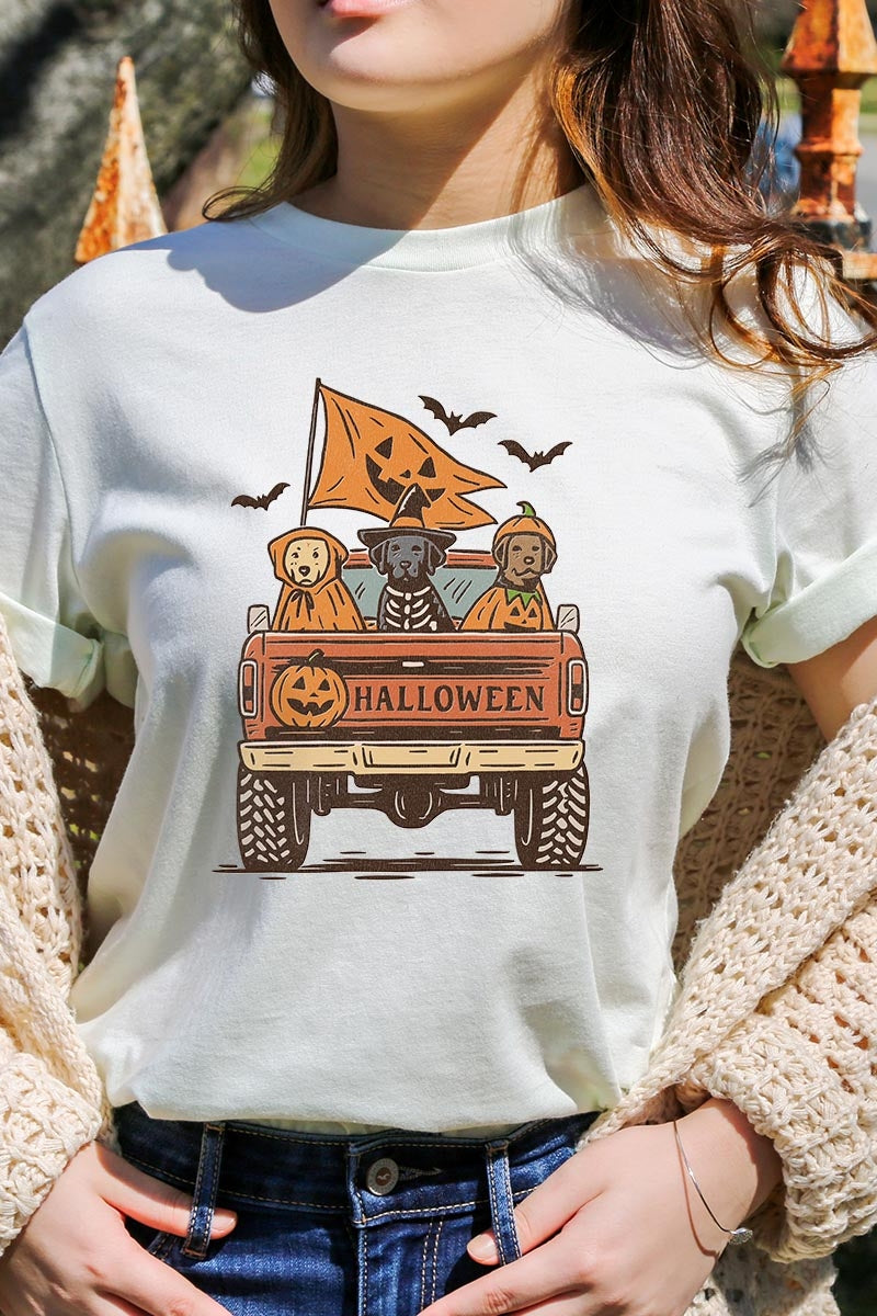 US3001P-E3150 Halloween Truck Dogs Graphic Plus Tee $16