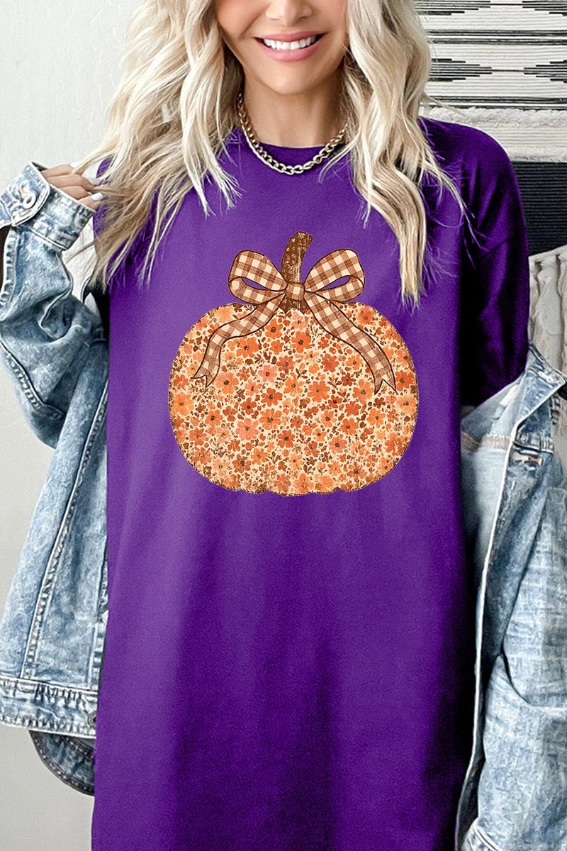 5000-E3135 Floral Fall Pumpkin Graphic Heavy Cotton Tee $9
