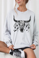 UL240-E3176 Western Bullskull Graphic Long Sleeve Tee $13.75