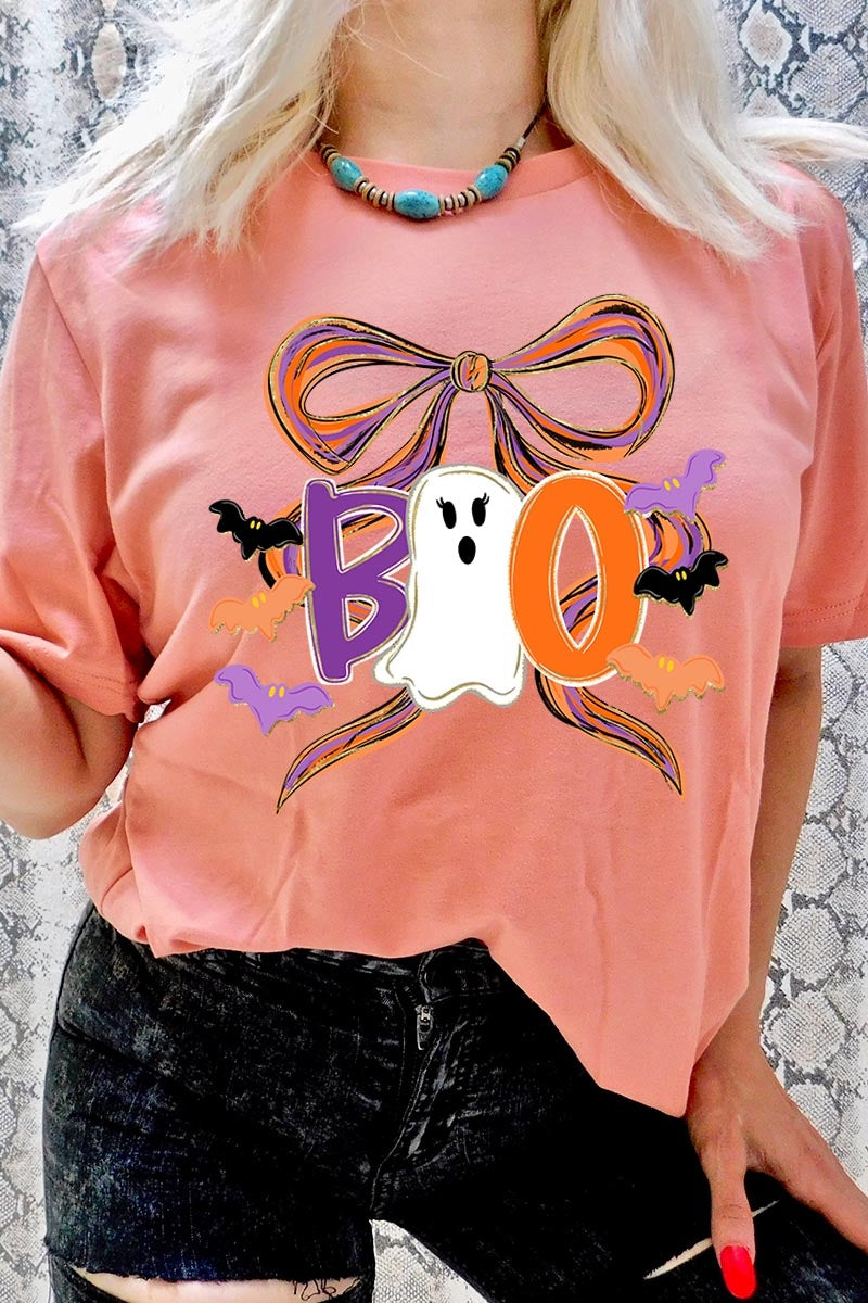 US3001-E3120 Boo Brushstroke Bow Graphic Tee $12.5