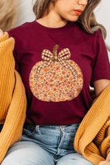 US3001P-E3135 Floral Fall Pumpkin Graphic Plus Tee $16