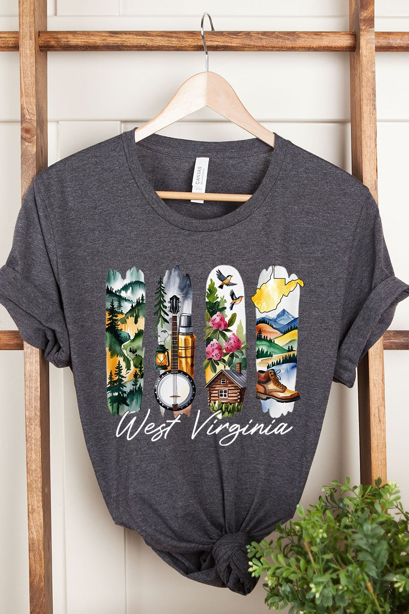 US3001-E3061WV West Virginia State Brushstroke Graphic Tee $12.5