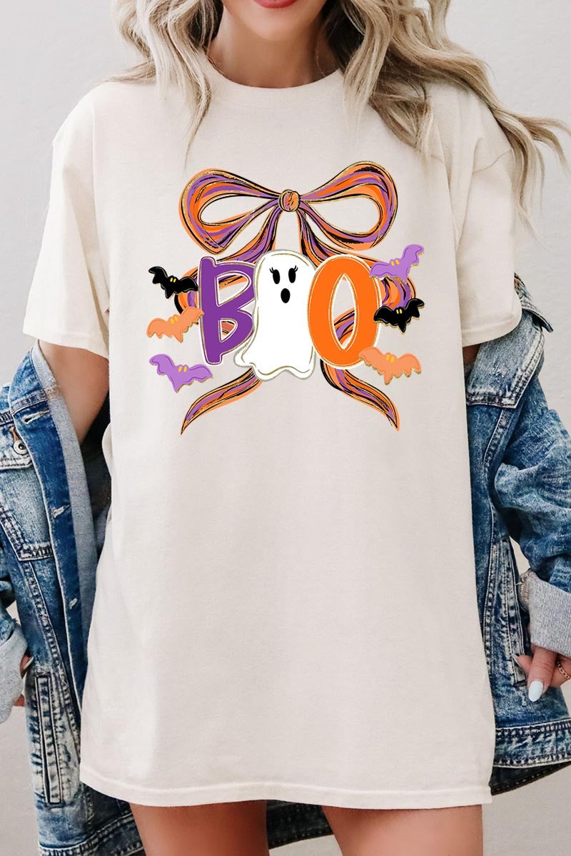 5000P-E3120 Boo Brushstroke Bow Graphic Plus Heavy Cotton Tee $12.75