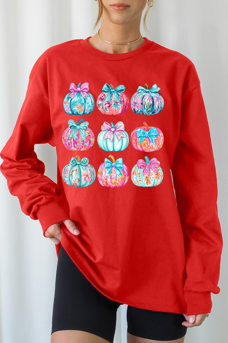 UL240P-E3137 Coquette Pumpkin Graphic Plus Long Sleeve Tee $17