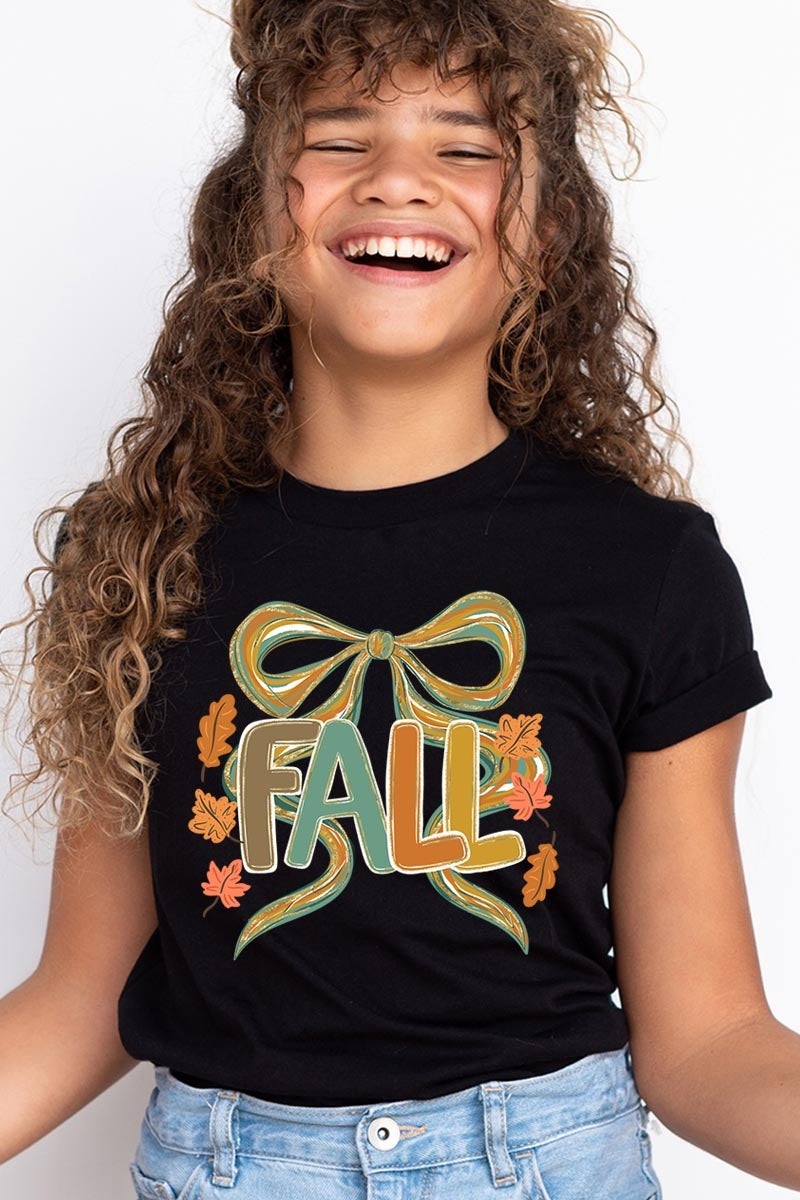 US3001Y-E3121Z Fall Brushstroke Bow Kids Graphic Tee $11