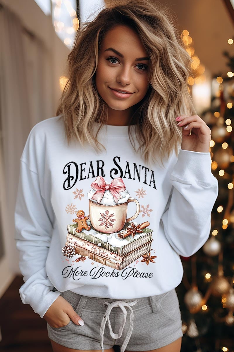 UL180P-E3205 Dear Santa Books Graphic Plus Sweatshirt $25