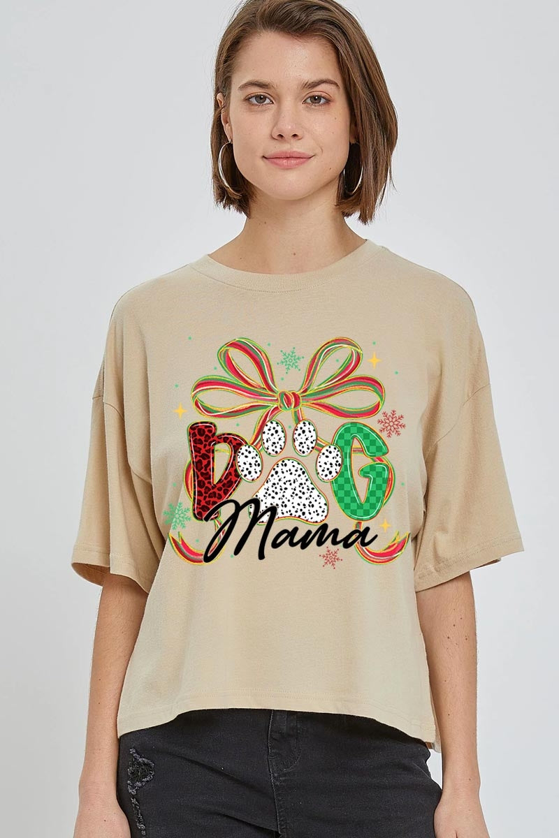 CTS-E3194 Dog Mama Christmas Paw Graphic Relaxed Crop Top $11