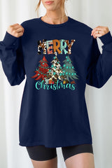UL240P-E3200 Merry Christmas Trees Graphic Plus Long Sleeve Tee $17