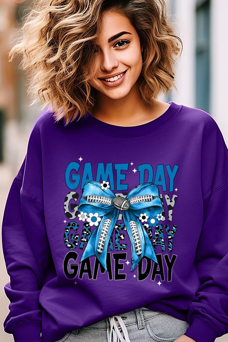 UL180P-E3089 Blue Silver Football Game Day Bow Plus Sweatshirt $25