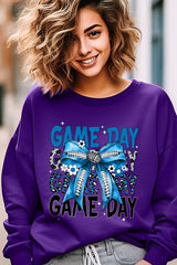 UL180P-E3089 Blue Silver Football Game Day Bow Plus Sweatshirt $25