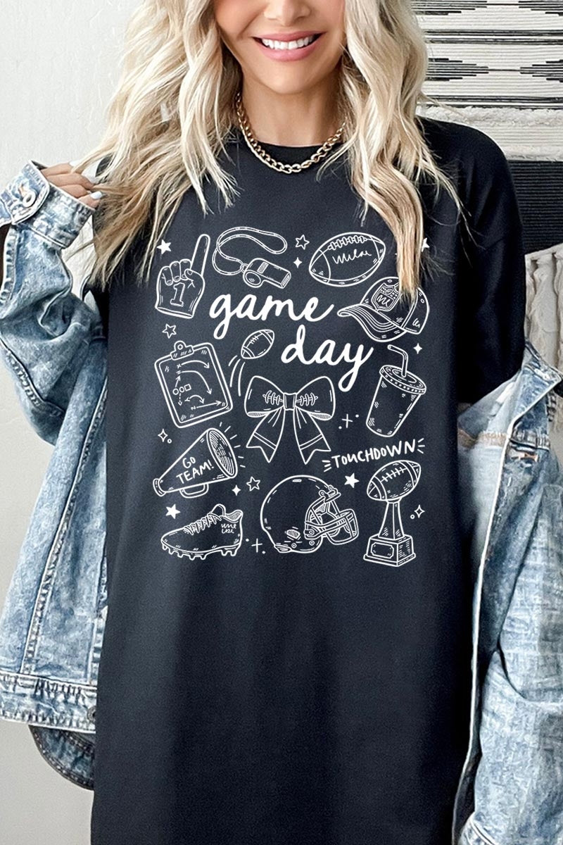 5000-E3081 Football Doodles Graphic Heavy Cotton Tee $9