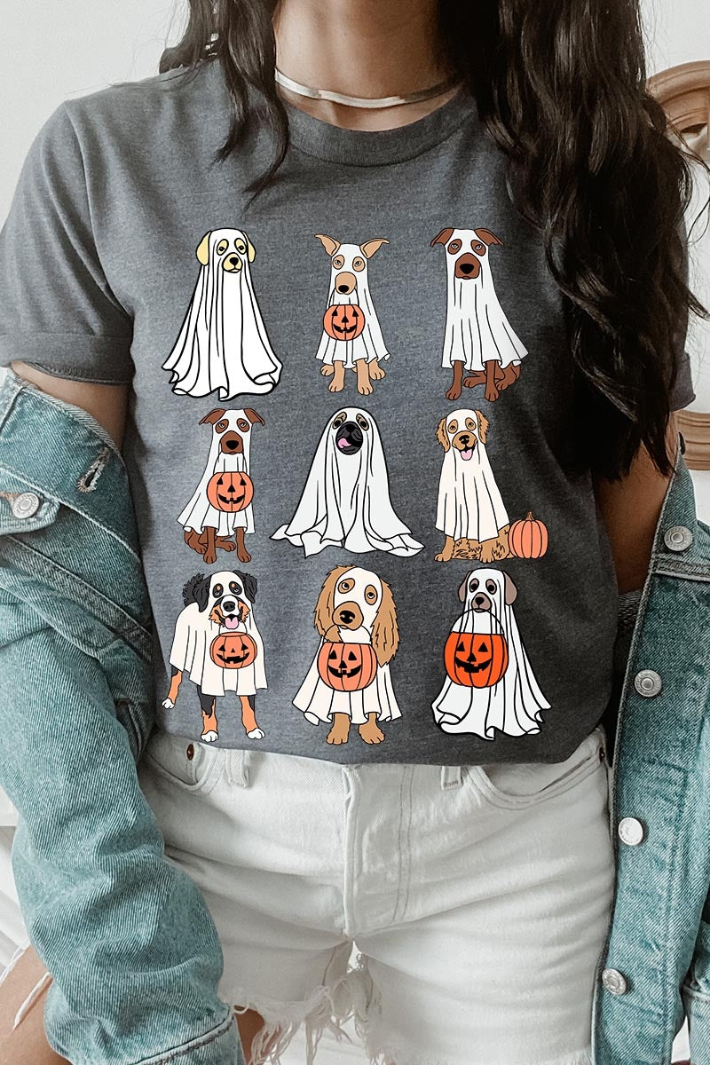 US3001P-E3106 Halloween Ghost Dog Graphic Plus Tee $16