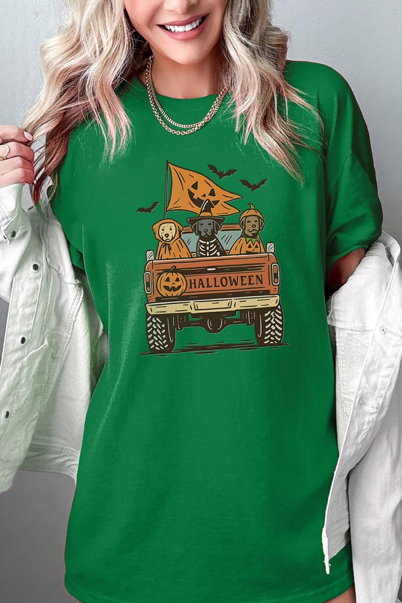 5000-E3150 Halloween Truck Dogs Graphic Heavy Cotton Tee $9