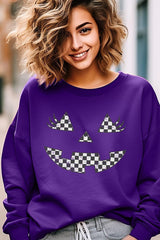 UL180-E3149 Checker Pumpkin Face Graphic Sweatshirt $20