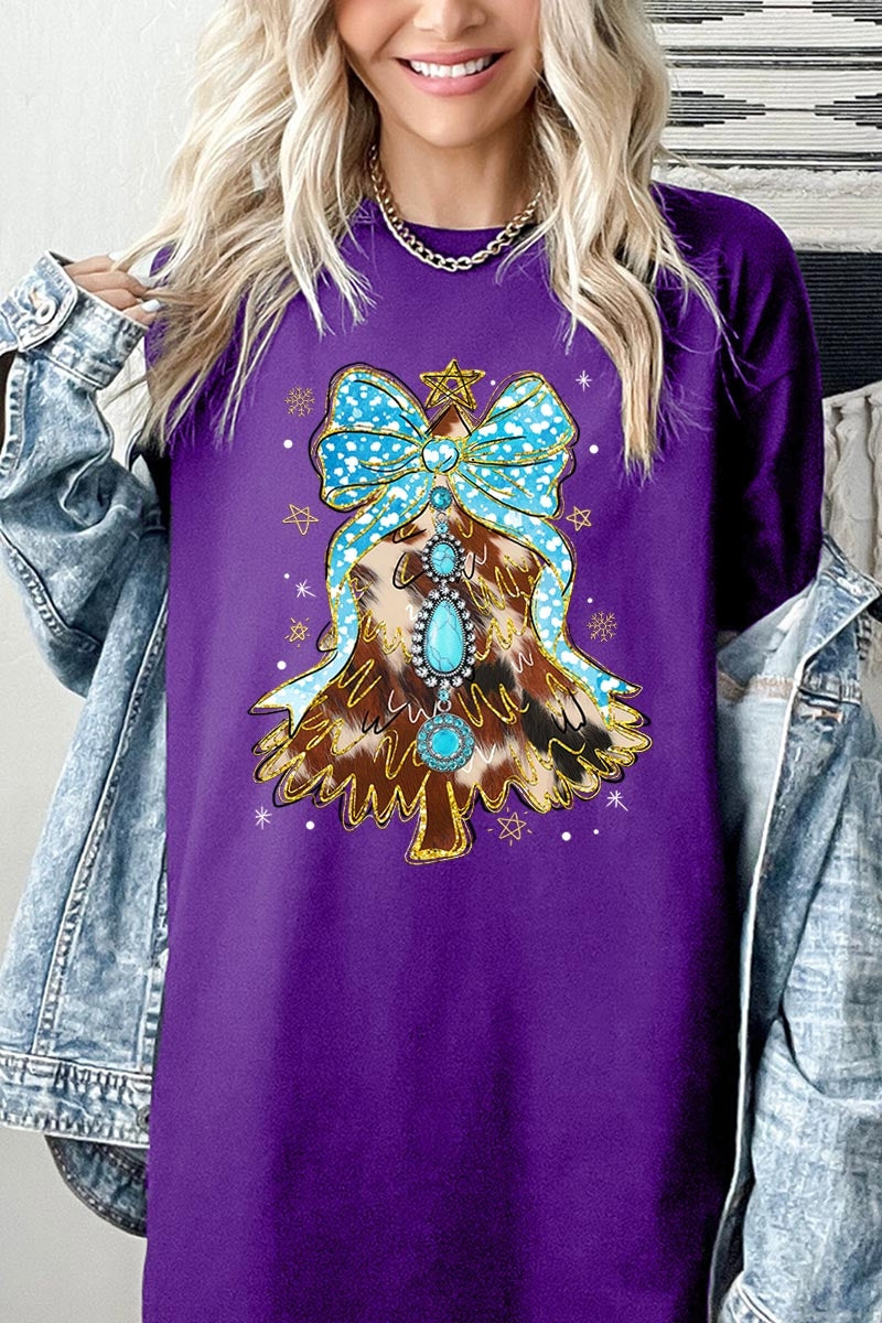 5000-E3184 Turquoise Christmas Tree Graphic Heavy Cotton Tee $9