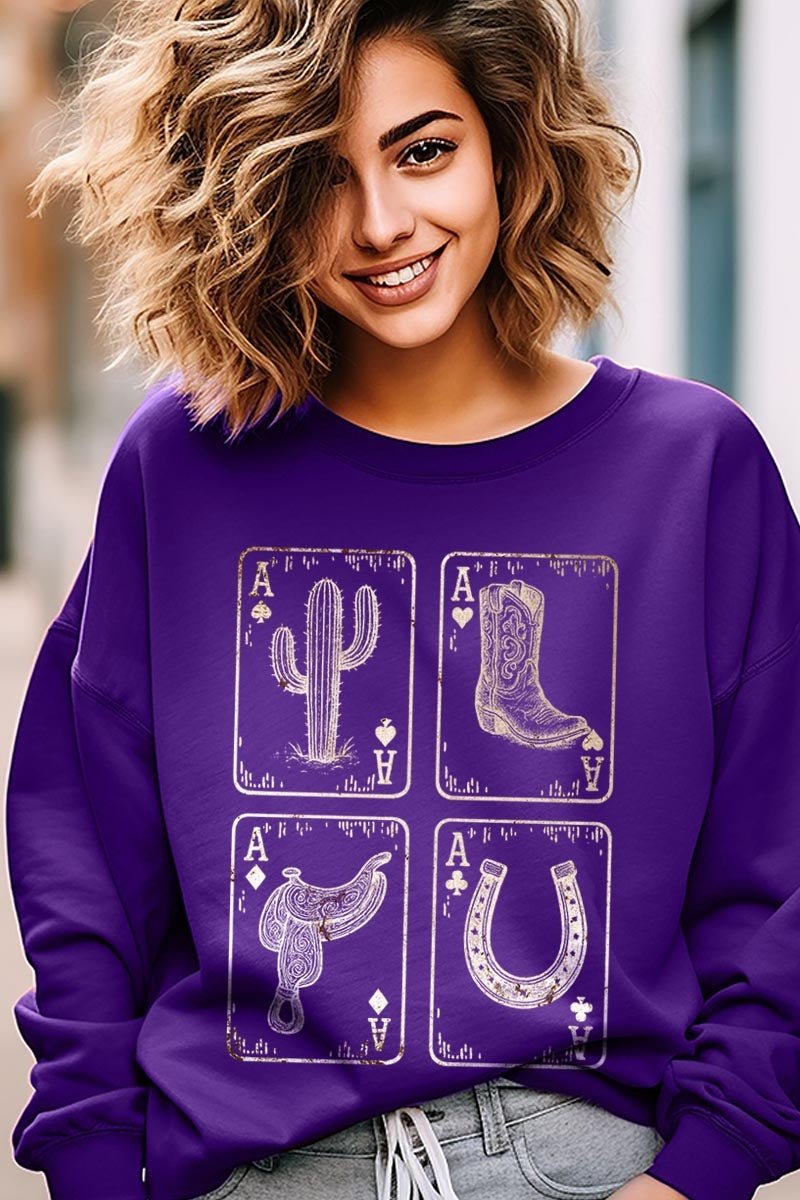 UL180-E3094 Western Cowgirl Card Graphic Sweatshirt $20
