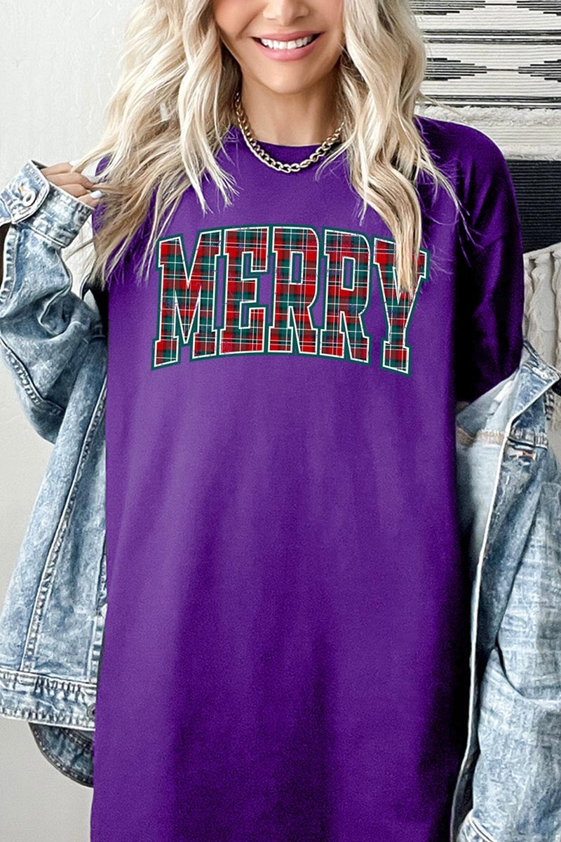 5000-E3210 Classic Plaid Merry Graphic Heavy Cotton Tee $9