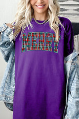 5000-E3210 Classic Plaid Merry Graphic Heavy Cotton Tee $9