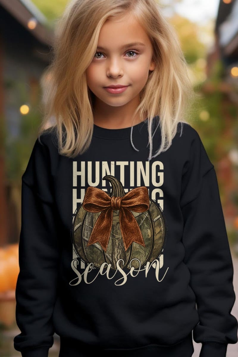 UL180B-E3190Z Hunting Pumpkin Bow Kids Graphic Sweatshirt $20