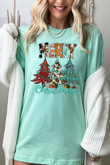US3001P-E3200 Merry Christmas Trees Graphic Plus Tee $16