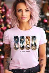 US3001P-E3204 Savior Is Born Nativity Graphic Plus Tee $16