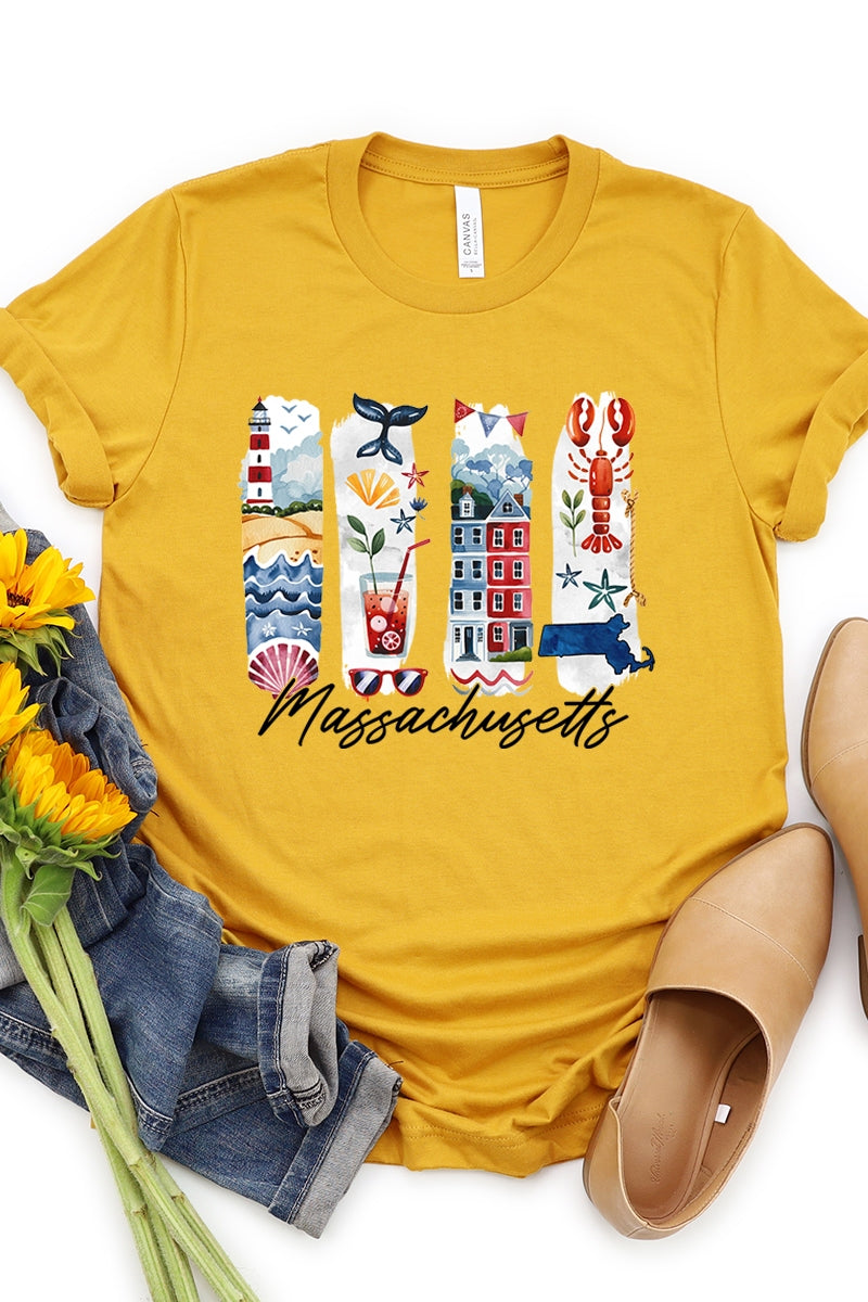 US3001-E3061MA Massachusetts State Brushstroke Graphic Tee $12.5