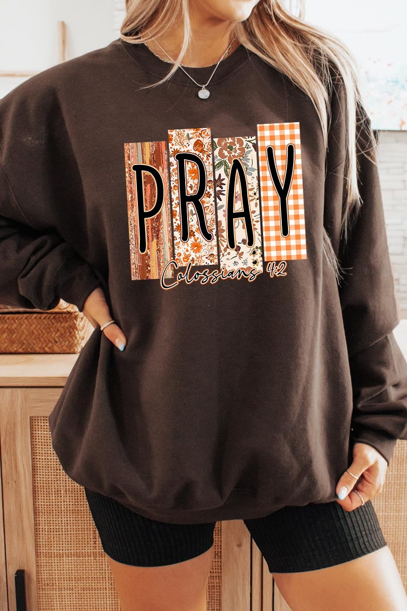UL180P-E3166 Pray Fall Christian Graphic Plus Sweatshirt $25