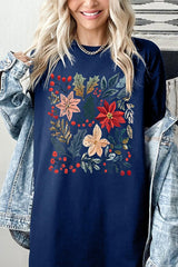 5000P-E3186 Floral Christmas Graphic Plus Heavy Cotton Tee $12.75