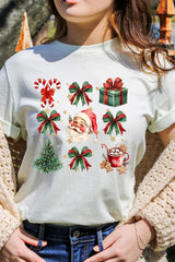 US3001-E3217 Santa Gifts & Bows Christmas Graphic Tee $12.5