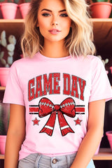 US3001-E3062 Red Game Day Football Bow Graphic Tee $12.5
