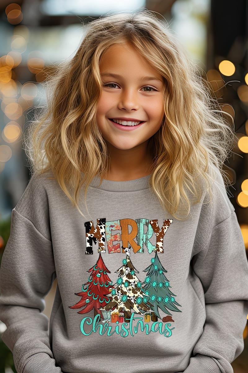 UL180B-E3200Z Merry Christmas Trees Kids Graphic Sweatshirt $20