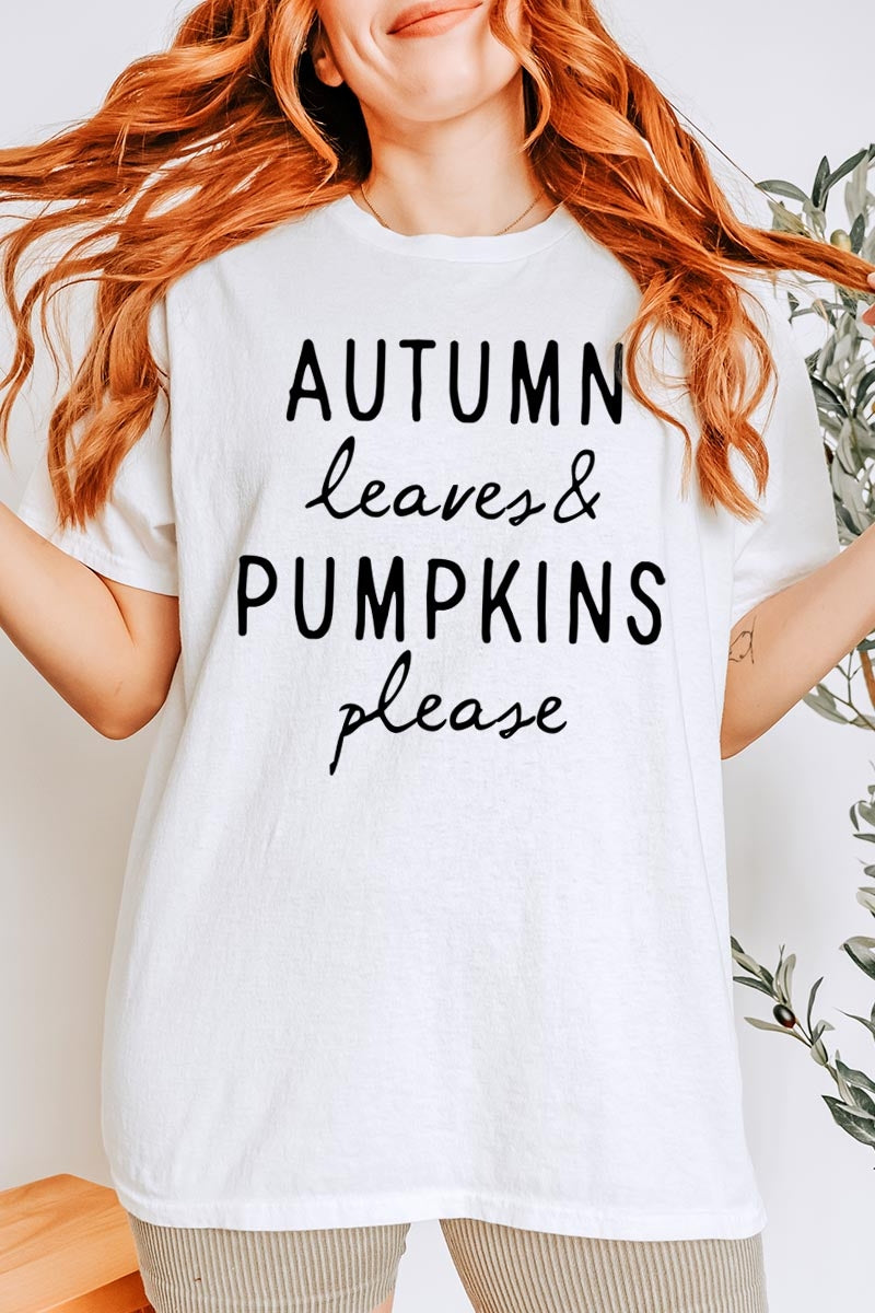 5000-E3158 Autumn Leaves Pumpkins Graphic Heavy Cotton Tee $9