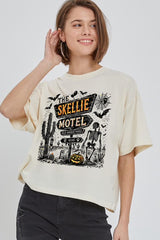 CTS-E3108 Skellie Motel Halloween Graphic Relaxed Crop Top $11