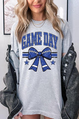 US3001P-E3065 Blue Game Day Football Bow Graphic Plus Tee $16