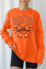 UL240P-E3064 Orange Game Day Football Bow Plus Long Sleeve Tee $17