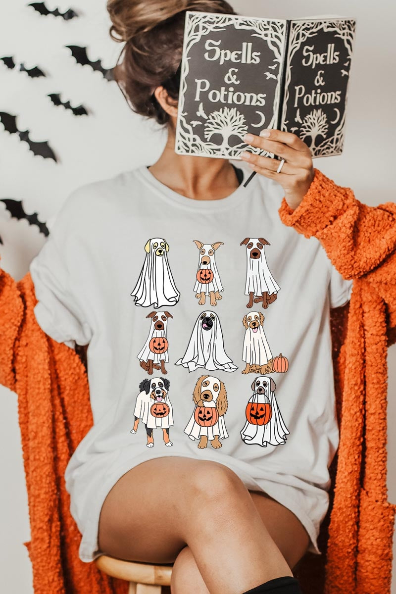 US3001-E3106 Halloween Ghost Dog Graphic Tee $12.5