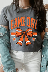 US3001P-E3064 Orange Game Day Football Bow Graphic Plus Tee $16