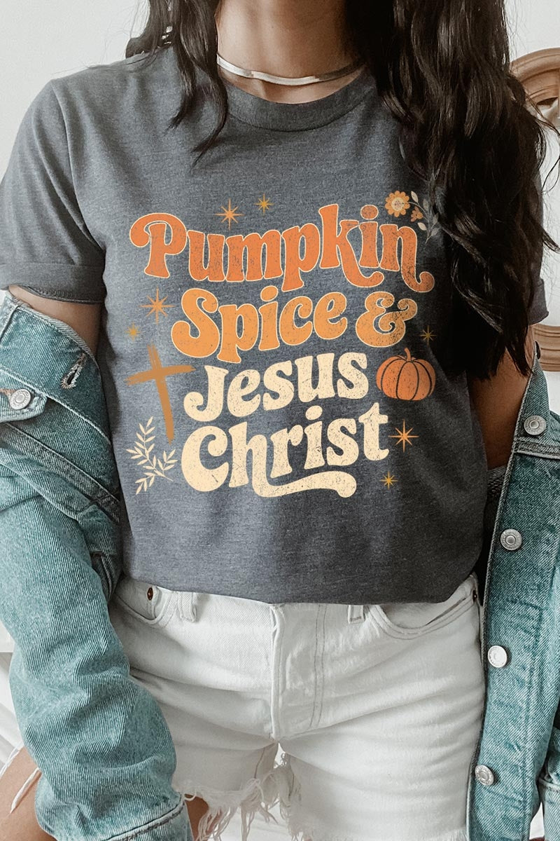 US3001-E3164 Pumpkin Spice & Jesus Graphic Tee $12.5