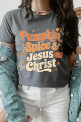 US3001P-E3164 Pumpkin Spice & Jesus Graphic Plus Tee $16
