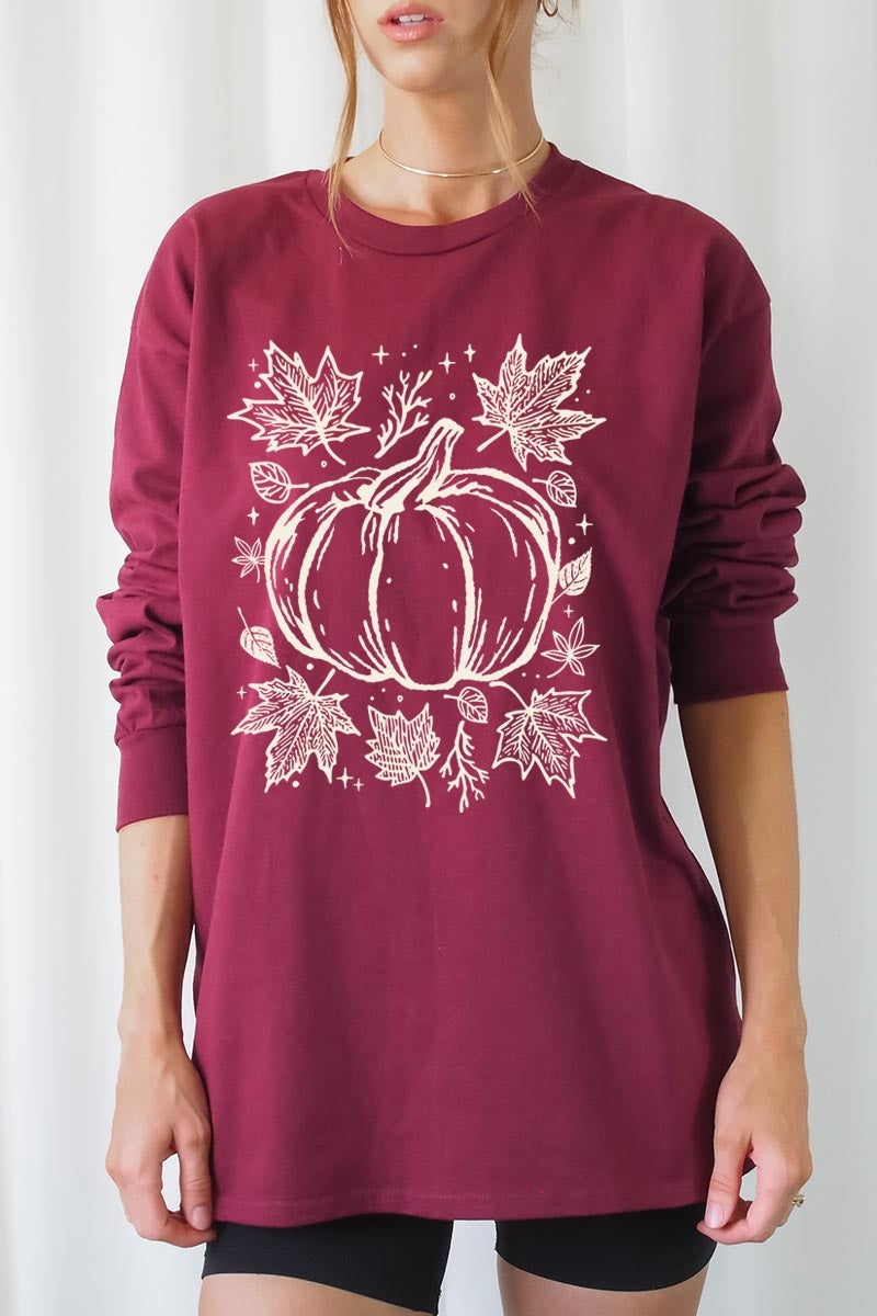 UL240P-E3162 Fall Pumpkin Graphic Plus Long Sleeve Tee $17