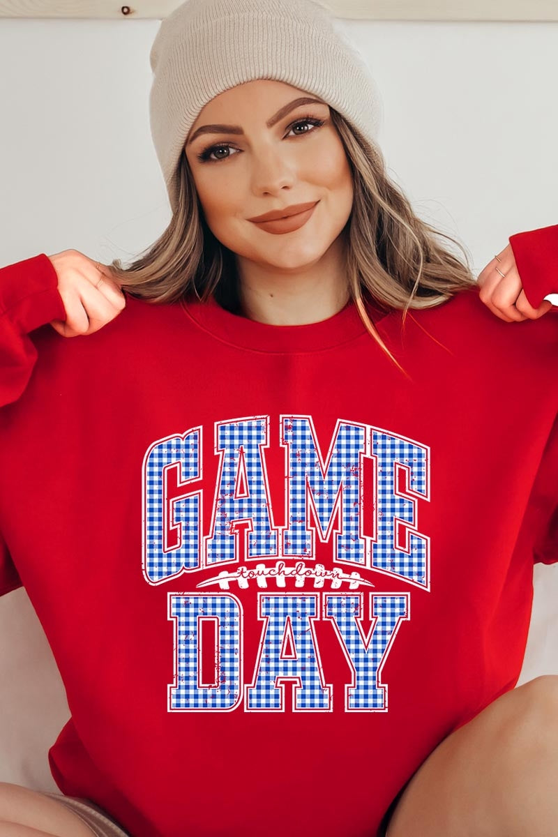 UL180-E3130 Blue Gingham Game Day Graphic Sweatshirt $20