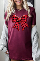 US3001-E3198 Red Buffalo Plaid Bow Graphic Tee $12.5