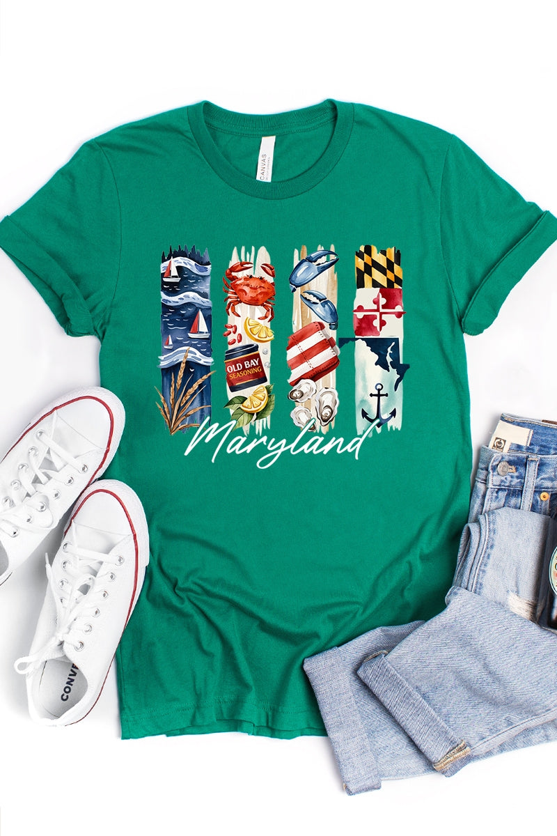 US3001P-E3061MD Maryland State Brushstroke Graphic Plus Tee $16