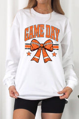 UL240-E3064 Orange Game Day Football Bow Long Sleeve Tee $13.75