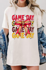5000P-E3091 Red Yellow Football Bow Plus Heavy Cotton Tee $12.75