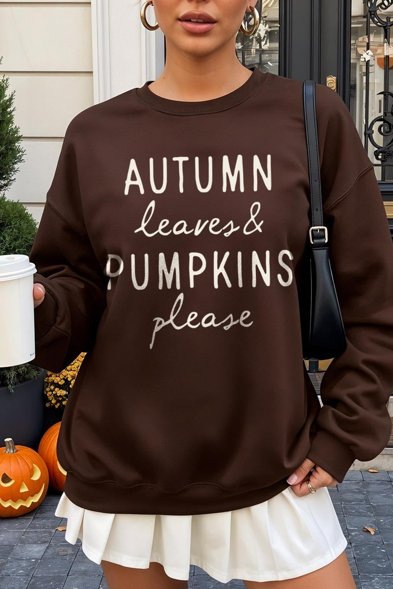 UL180P-E3158 Autumn Leaves Pumpkins Graphic Plus Sweatshirt $25